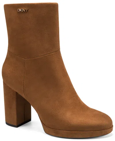 Dkny Women's Denisa Heeled Zipper Booties In Brown