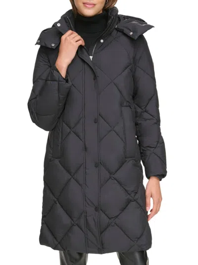 Dkny Women's Diamond Quilted & Hooded Puffer Coat In Black