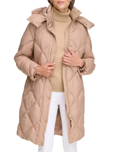 Dkny Women's Diamond Quilted & Hooded Puffer Coat In Camel