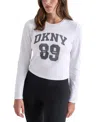 Dkny Women's Distressed 1989 Logo Crewneck Top In White Turbulance