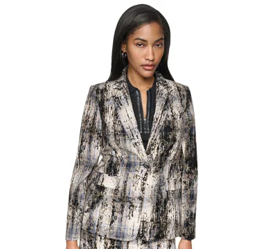 Dkny Women's Distressed City Plaid Notch Collar Jacket In Multi