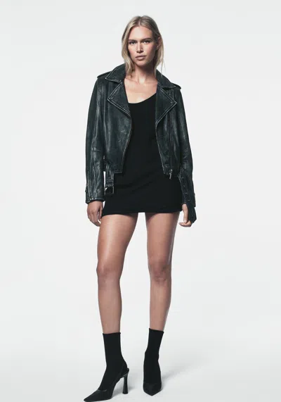 Dkny Women's Distressed Leather Moto Jacket In Green