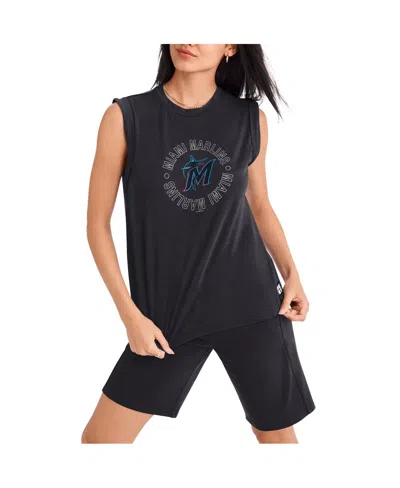 Dkny Women's  Sport Black Miami Marlins Madison Tri-blend Tank Top