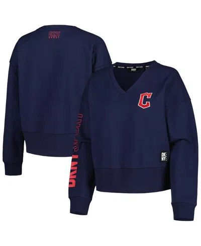 Dkny Women's  Sport Navy Cleveland Guardians Lily V-neck Pullover Sweatshirt