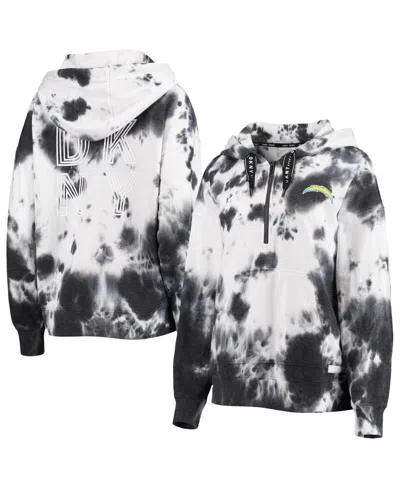 Dkny Women's  Sport White And Black Los Angeles Chargers Dakota Oversized Tie-dye Half-zip Hoodie In White,black
