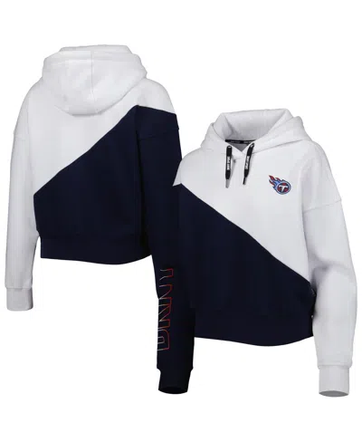 Dkny Women's  Sport White, Navy Tennessee Titans Bobbi Color Blocked Pullover Hoodie In Multi