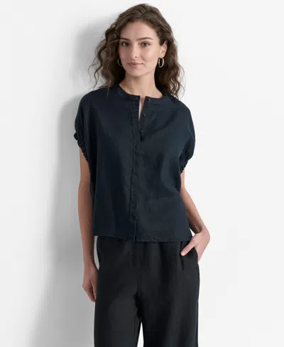 Dkny Women's Dolman-sleeve Button-front Linen Shirt In Black