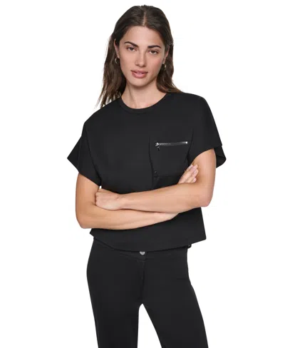Dkny Zip Pocket Dolman Sleeve T-shirt In Black