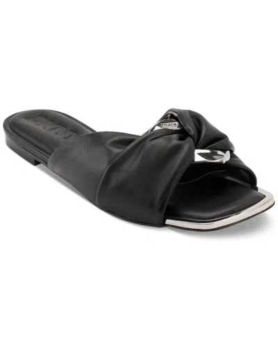 Dkny Doretta Womens Faux Leather Square Toe Slide Sandals In Black,nickel