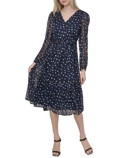 Dkny Women's Dot-print A-line Midi-dress