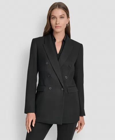 Dkny Women's Double-breasted Basket-weave Jacket In Black