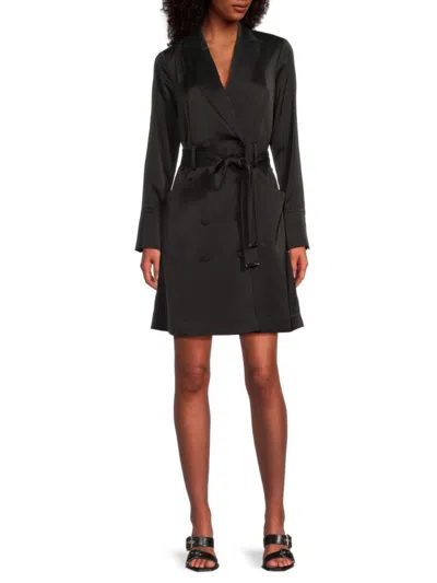 Dkny Women's Double-breasted Belted Satin Minidress In Black
