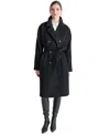 Dkny Women's Double-breasted Belted Wrap Coat In Black
