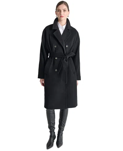 Dkny Women's Double-breasted Belted Wrap Coat In Black