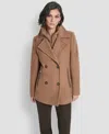 Dkny Womens Short Double Breasted Collared Coat P Xs Xxl In Brown