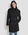 Dkny Double Breasted Wool Blend Military Coat In Black