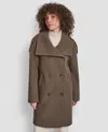 Dkny Women's Double-breasted Funnel Neck Military Coat In Brown