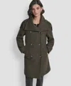 Dkny Double Breasted Wool Blend Military Coat In Green