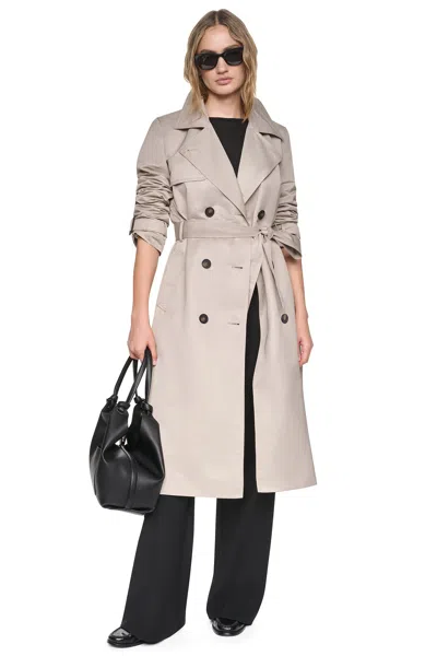 Dkny Women's Double Breasted Belted Trench With Hooded Bib Coat In Neutral