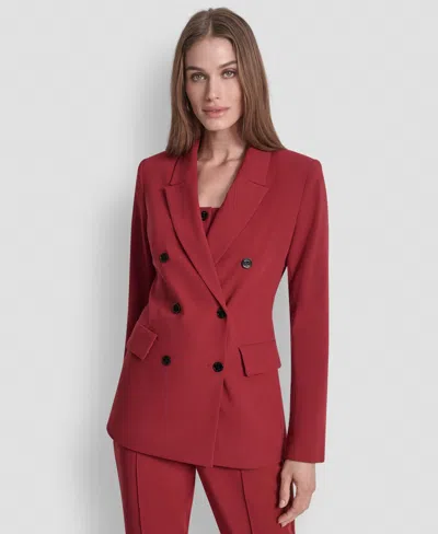 Dkny Women's Double-breasted Six-button Blazer In Burgundy