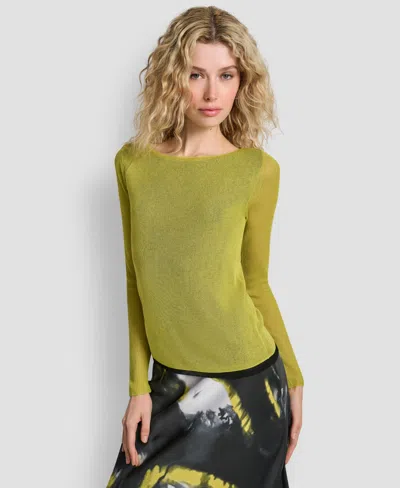 Dkny Women's Double-layer Color Block Long Sleeves Sweater In Green