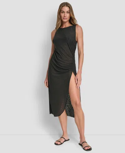 Dkny Women's Double Mesh Maxi Cover Up Sleeveless Dress In Black