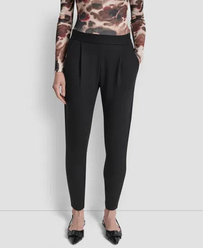 Dkny Women's Double Pleated Ponte Mid Rise Ankle Pants In Black