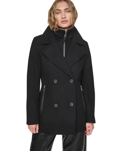 Dkny Women's Double-breasted Long-sleeve Peacoat In Black
