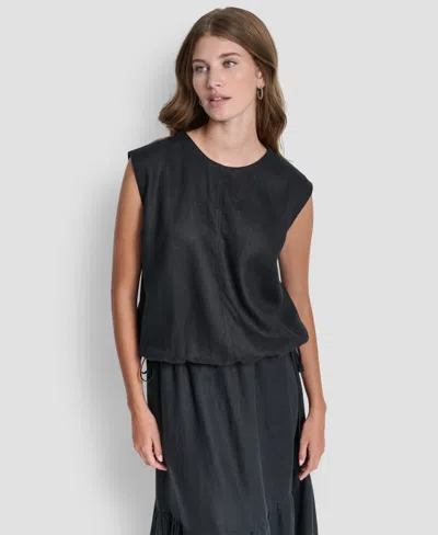 Dkny Women's Drawstring Hem Sleeveless Top In Black
