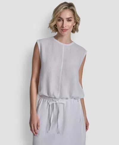 DKNY WOMEN'S DRAWSTRING HEM SLEEVELESS TOP