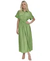 Dkny Petite Textured Drawstring-waist Shirtdress In Salted Lime