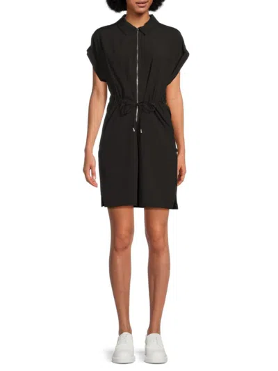 Dkny Women's Drawstring Zip Up Mini Dress In Black