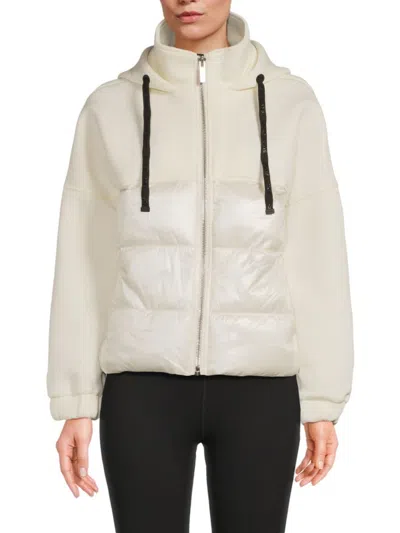 Dkny Women's Drop Shoulder Hooded Puffer Jacket In Eggnog