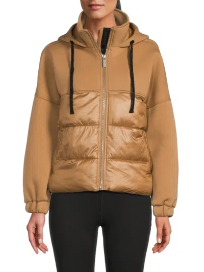 Dkny Women's Drop Shoulder Hooded Puffer Jacket In Truffle