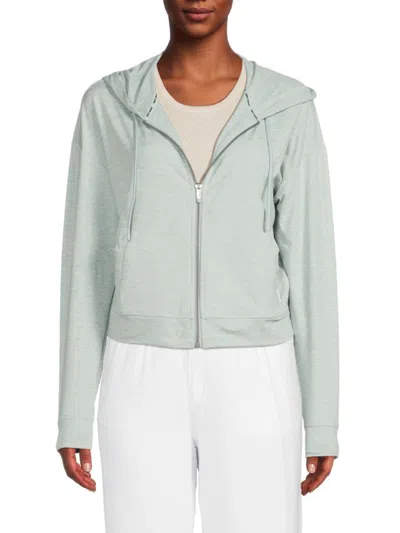 Dkny Women's Drop Shoulder Zip Front Hoodie In Mineral Blue