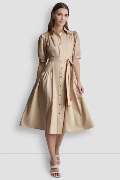 Dkny Women's Drop-waist Midi Shirt Dress In Silver