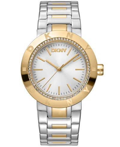 Dkny Women's Eastside Logo Silver Dial Gold Two-tone Stainless Steel Bracelet Watch 36mm