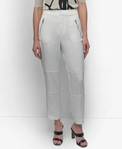 Dkny Women's Elastic Waist-back Zipper Trousers In Ivory