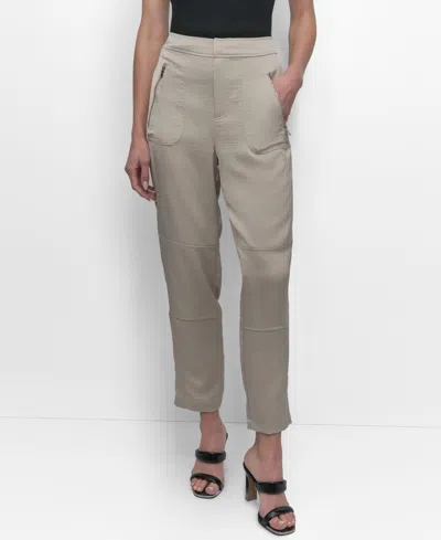 Dkny Women's Elastic Waist-back Zipper Trousers In Pebble