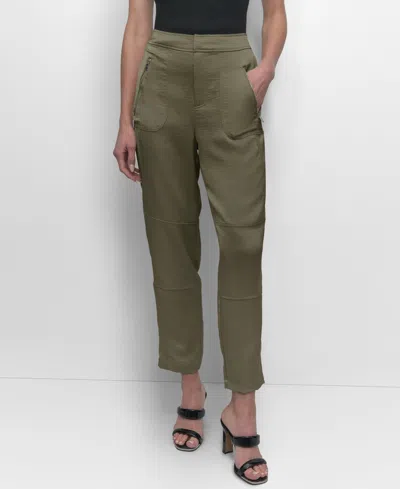 Dkny Women's Elastic Waist-back Zipper Trousers In Utility Green