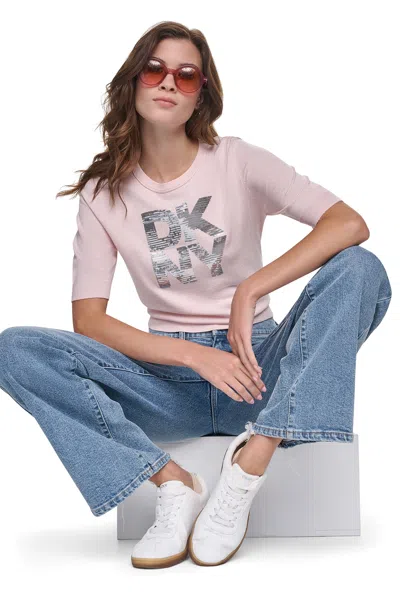 Dkny Women's Elbow Sleeve Sequin Logo Sweater In Multi