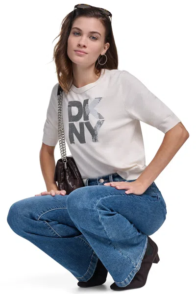 Dkny Women's Elbow Sleeve Sequin Logo Sweater In Multi