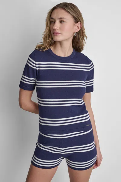 Dkny Women's Elbow Sleeve Striped Sweater In Blue