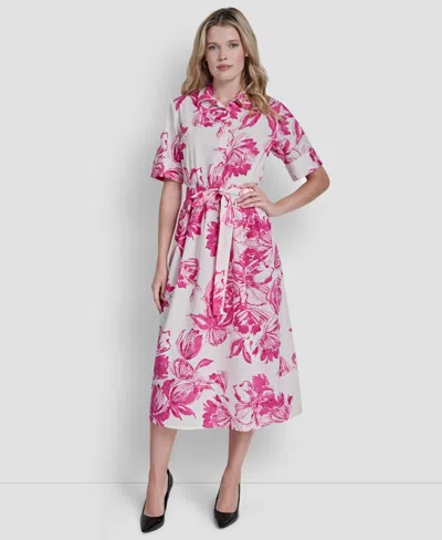 Dkny Women's Elbow-sleeve Button-front Shirt Dress In Multi