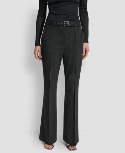 Dkny Women's Elizabeth Stripe Pintuck Mid-rise Flare Trousers In Black