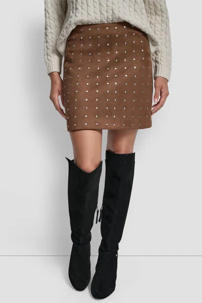 Dkny Women's Embellished Faux Suede Mini Skirt In Brown