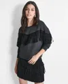 Dkny Womens Embellished Fringe Top Studded Fringe Mini Skirt In Black
