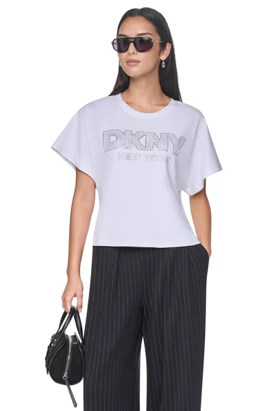 Dkny Embellished Dolman Sleeve T-shirt In White