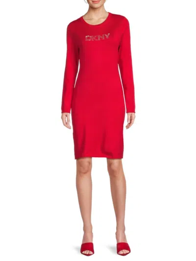 Dkny Women's Embellished Logo Minidress In Red