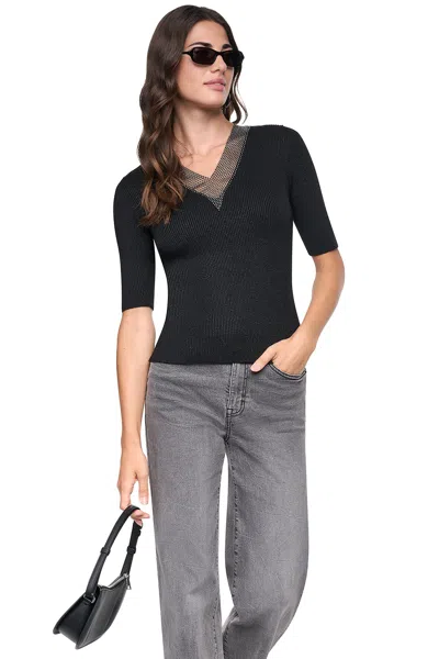 Dkny Crystal Embellished Metallic Sweater In Black